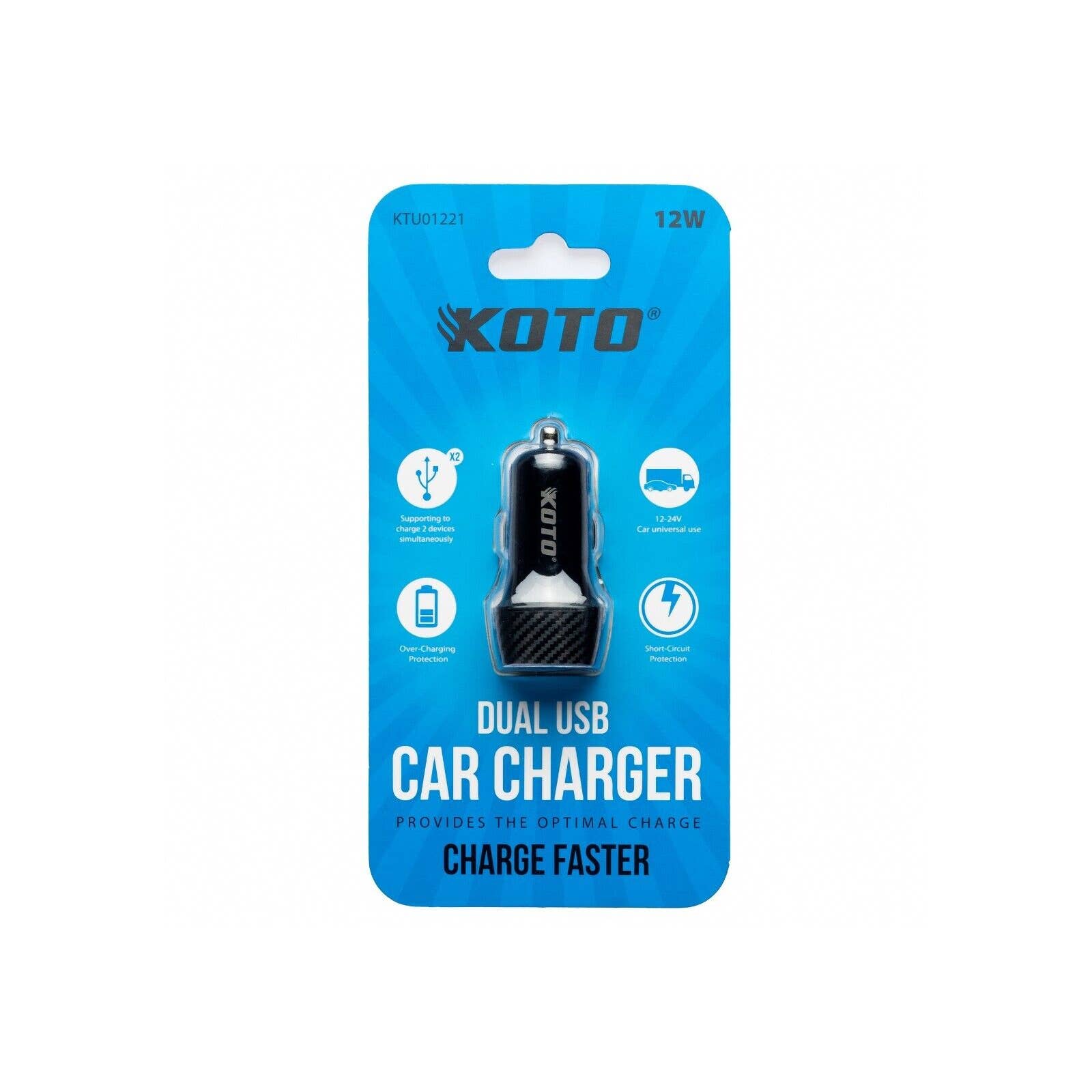 12 Pack Carbon Car Phone Charger 12W dual output. KTU-1221